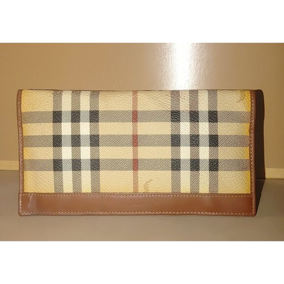 Burberry Wallet Checkered Leather Canvas Brown - Picture 1 of 8